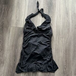 Kenneth Cole black Halter one piece dress skirt skort swimsuit bathing suit L